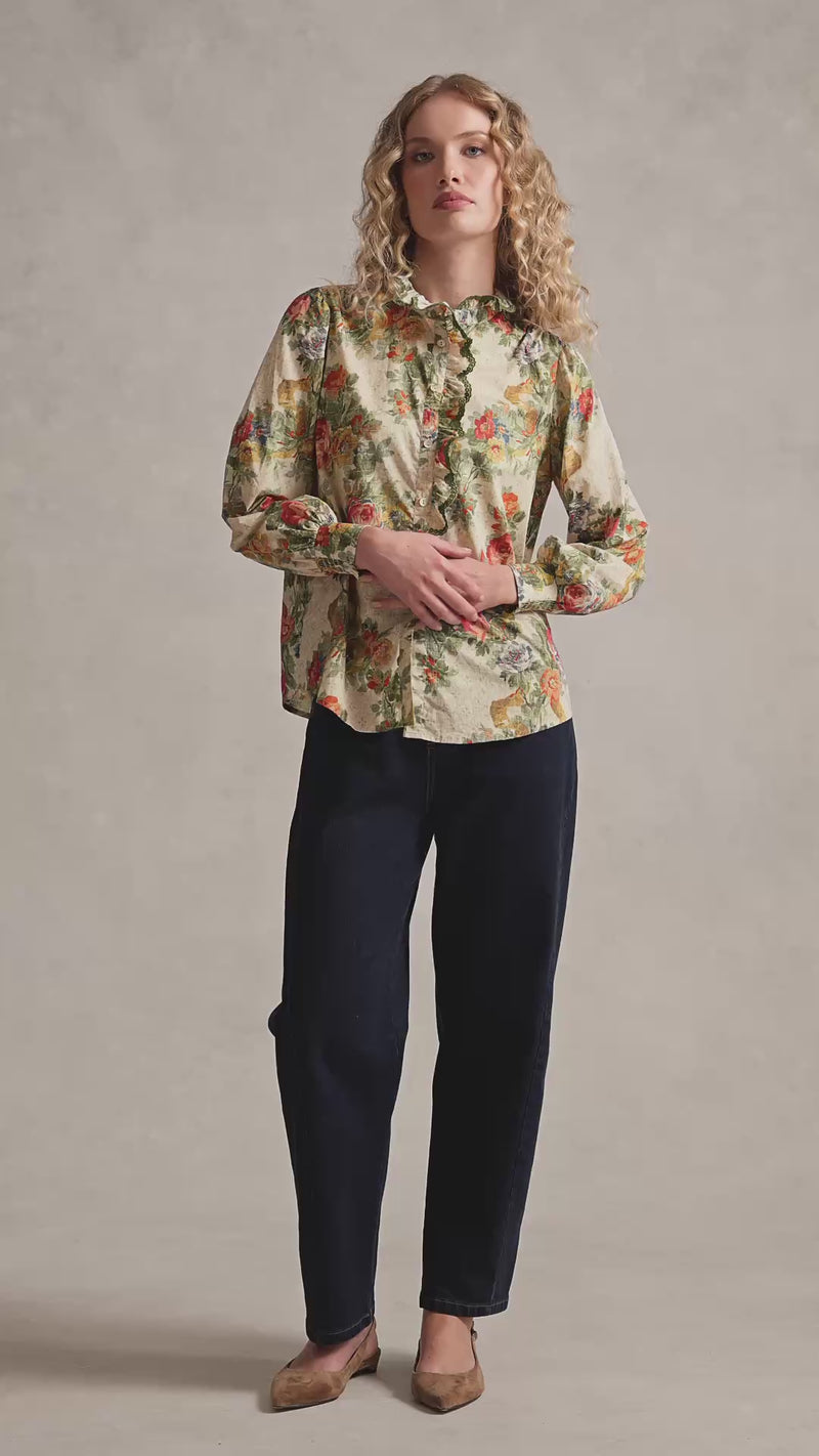 Ruffle Detail Shirt – Chateaux Print