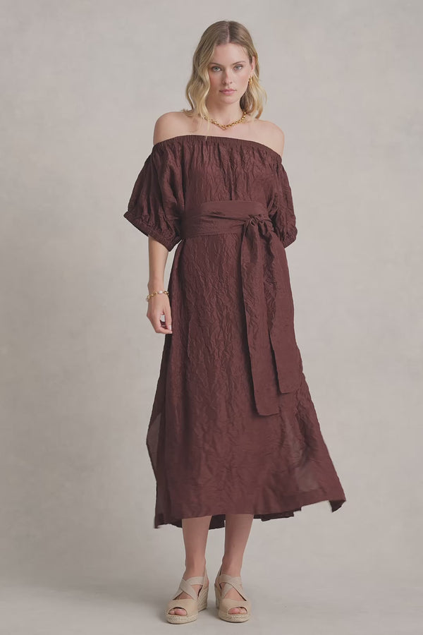 Crushed Silk Dress - Chocolate