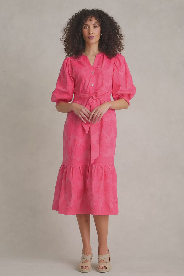 Smock Detail Cotton Dress - Guava