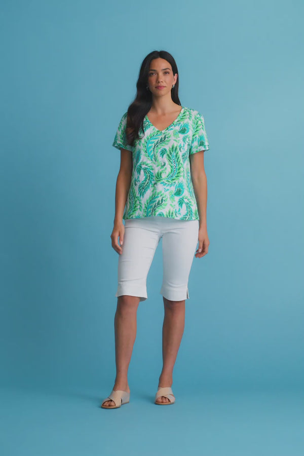 Print V-Neck T-Shirt - Fern