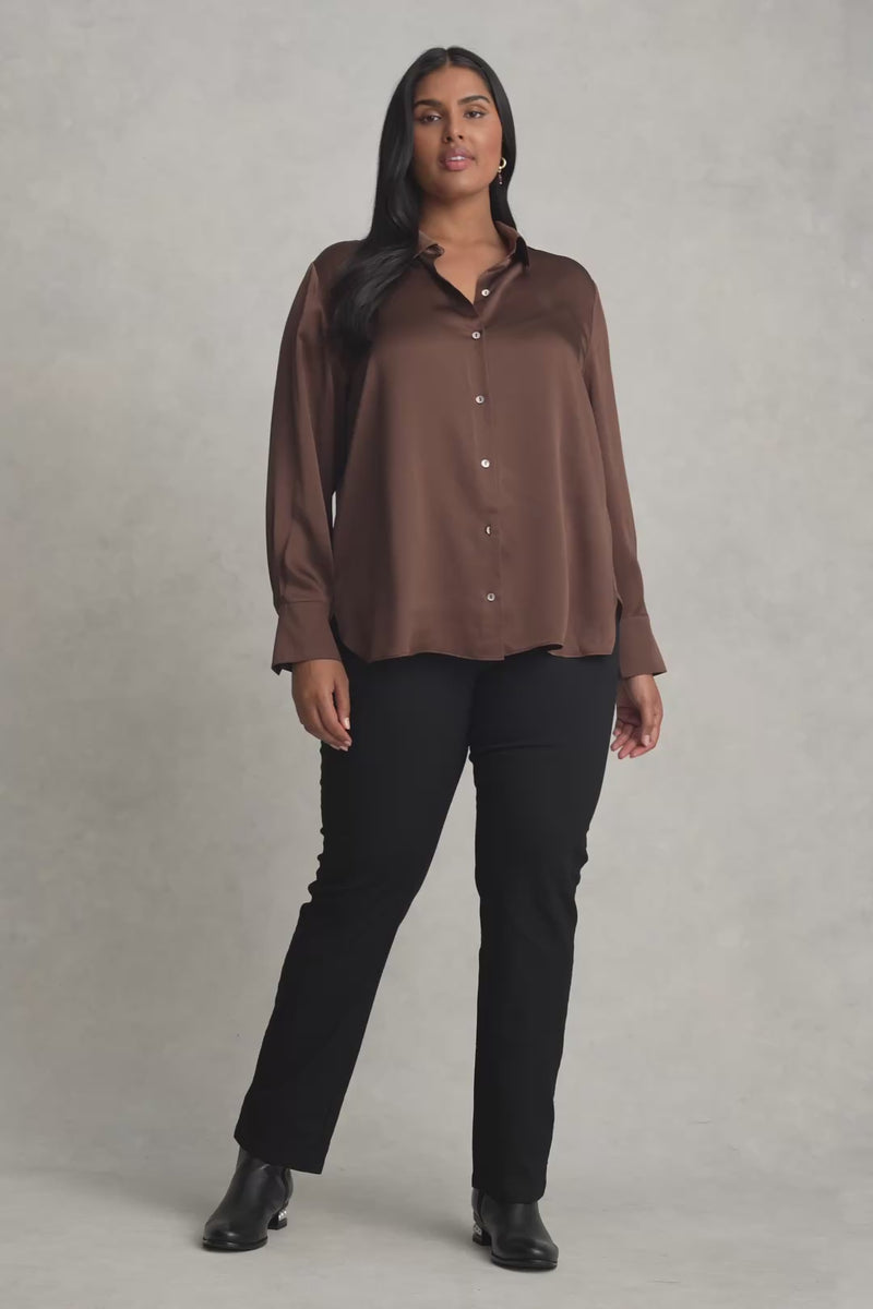Stretch Silk Shirt - Coffee