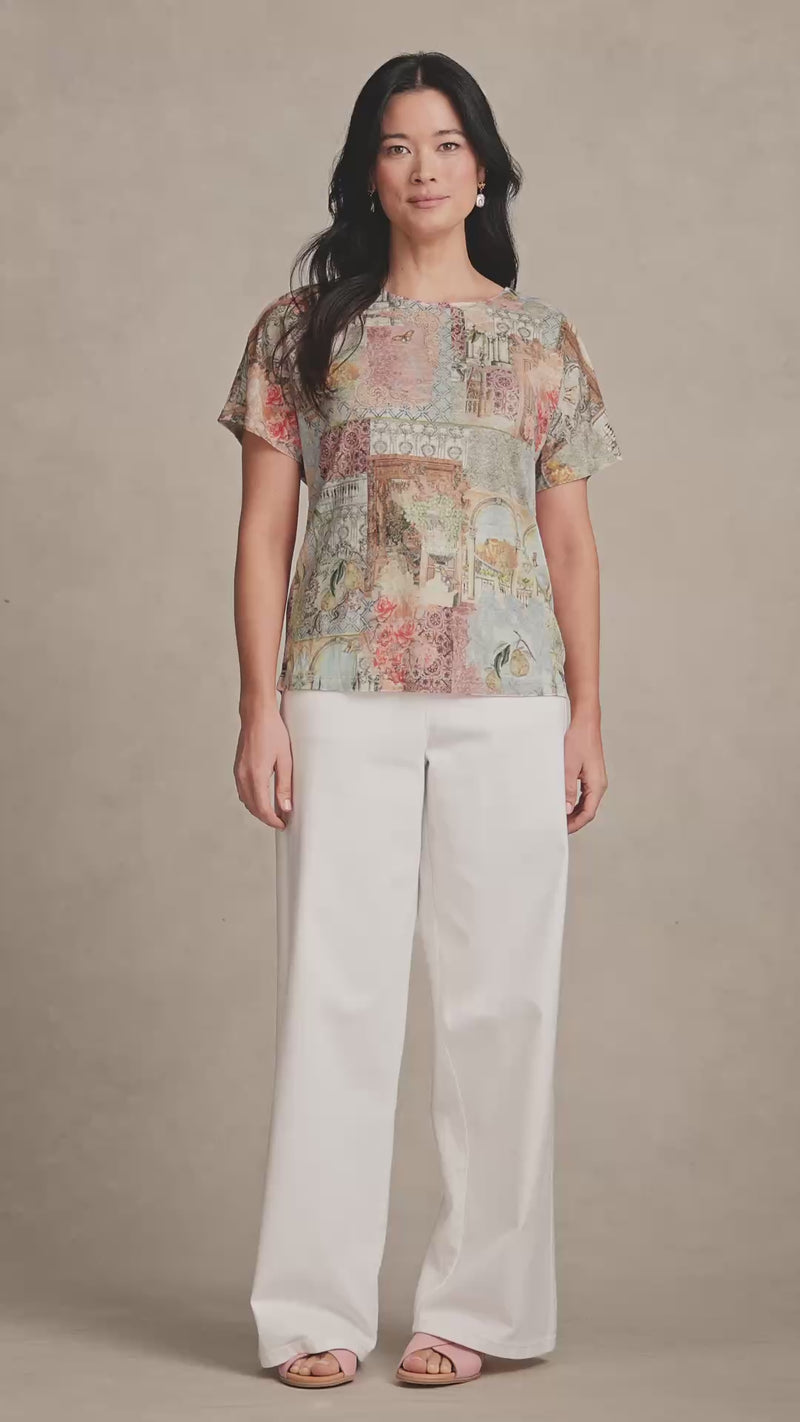 Printed Linen Tee - Villa Fleurie Print