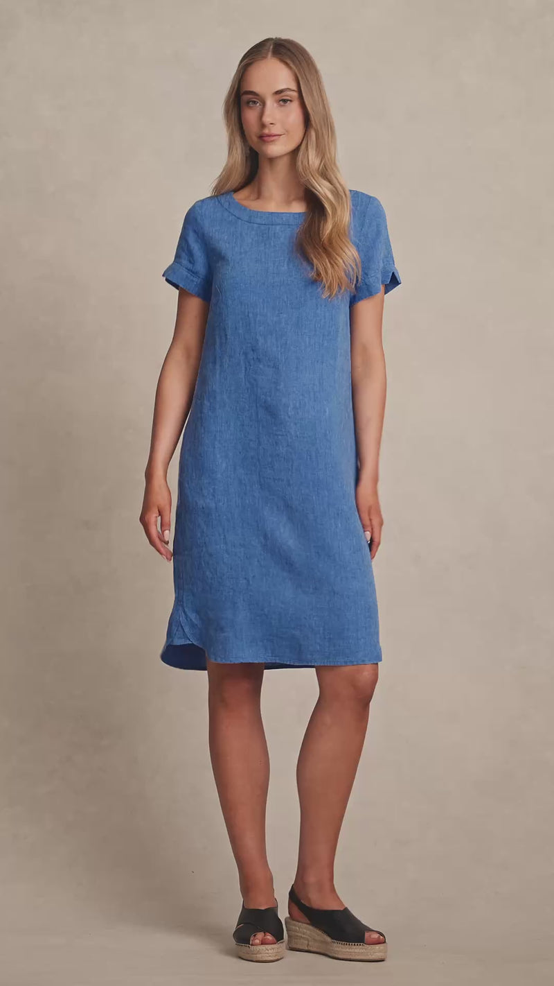 Scoop Neck Linen Dress - Periwinkle Cross Dye